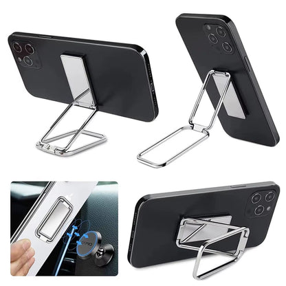 Back Fixed Clip Foldable Phone Holder Magnetic Metal Phone Support 360° Rotated Adjustable Desktop Phone Bracket for Travel